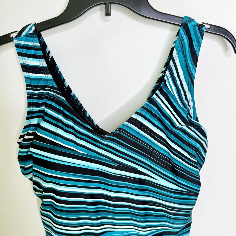SWIMSUITS FOR ALL - One Piece Swimsuit Size 14 Blue Teal Black Multicolor Stripe